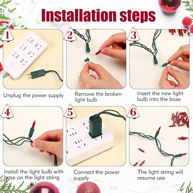Mudder 200 Count 2.5V Christmas 50/100/150/200 Count Mini Incandescent Wire String Lights Replacement Bulbs Indoor/Outdoor Christmas Lights Decorations for Home Xmas Tree(Warm Red)