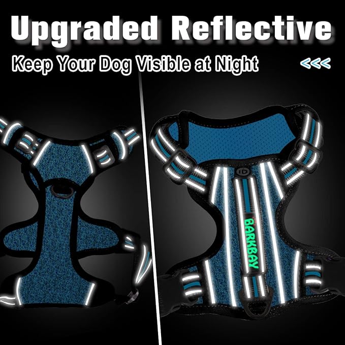 BARKBAY Dog Harness No Pull with ID Tag Pocket - Heavy Duty, Reflective, Easy Control for Large Dogs(Blue/Black,L)-Mewly Pet