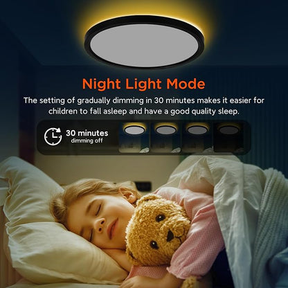 TALOYA Flush Mount Ceiling Light with Remote,3000K-6500K Adjustable,2000K Nightlight,12 Inch, Led Low Profile Ceiling Lights for Bedroom, Living Room, Kitchen, Black