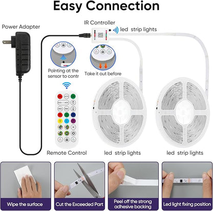 Led Lights for Bedroom, IC+RGB 200FT (2 Rolls of 100ft) Strip Lights, 24Key Remote with App Control, Music Sync Color Changing for Room Decor Party