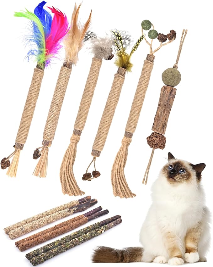 TINDTOP Silvervine Chew Sticks for Cats, 12 Pack Natural Catnip Chew Toys for Kittens Teeth Cleaning, Matatabi Dental Care, Increase Appetite, Calm Cat Anxiety and Stress, Cat Dental Toy-Mewly Pet