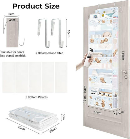 Clastyle Animals Over The Door Organizer Star Nursery Hanging Storage Organizer for Kids Clothes Diaper Toy Closet Door Hanging Shelf Storage for Bedroom Bathroom Pantry, Bear, 5-Tier