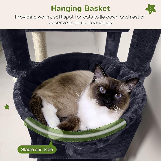 Globlazer Sturdy Cat Tree for Large Cats, 77 inch Large Cat Climbing Tower for Indoor Adult Cats, Cat Scratching Tower with 5 Scratching Posts, 3 Cat Condos, 2 Top Perches, S77, Dark Grey-Mewly Pet