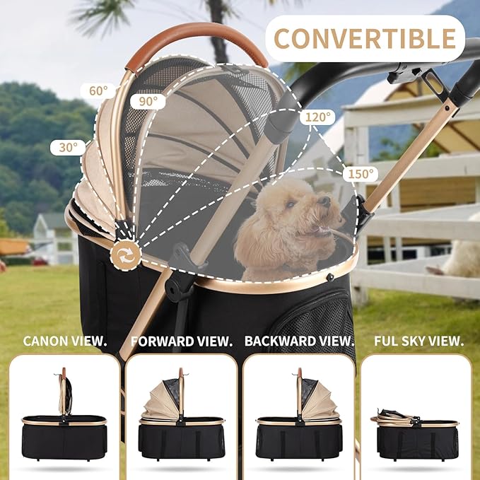 3 in 1 Pet Stroller with 4 Wheels, Foldable Pet Travel Carrier for Small/Medium Dogs Cats up to 50lbs, Detachble Portable Pet Bag, Storage Basket-Mewly Pet
