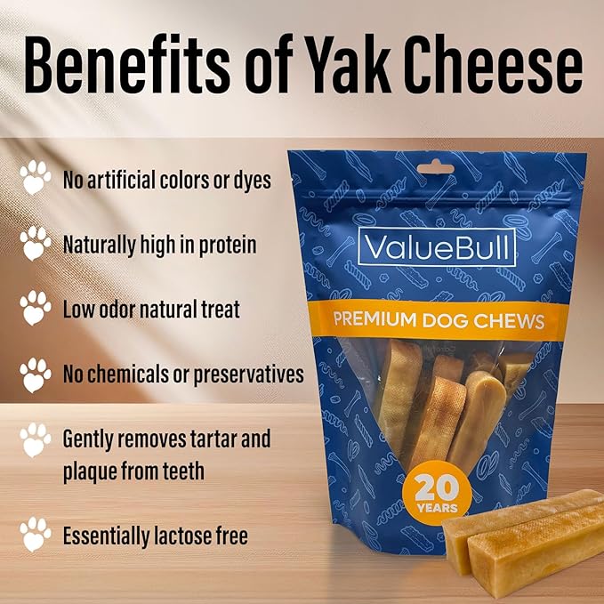 ValueBull Himalayan Yak Cheese Dog Chews, Medium, 25 ct Bulk Pack - Long Lasting for Aggressive Chewers, All Natural, Healthy & Safe, Low Odor Nepal Yak Milk Chews-Mewly Pet