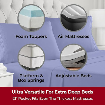Mellanni Extra Deep Split King Sheets - 5 PC Iconic Collection Bedding - Hotel Luxury, Ultra Soft, Cooling Bed Sheets - Wrinkle, Fade, Stain Resistant (Split King, Royal Blue)