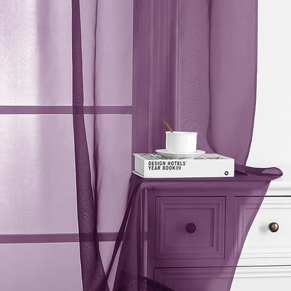 Chyhomenyc Plum Sheer Curtains 63 Inch Length 2 Panels, Rod Pocket Solid Window Sheer Curtain Panels, Elegant Curtains & Drapes for Living Room Bedroom 2 Panels (Plum, 42 W x 63 L)