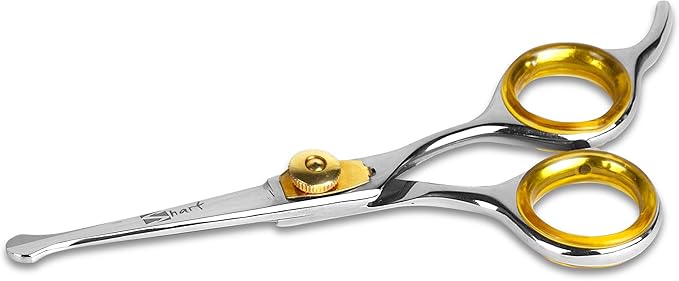 Sharf Gold Touch 4.5 Inch 440c Japanese Stainless Steel Pet Grooming Scissor with Round tip and Ballpoint for Safety-Mewly Pet