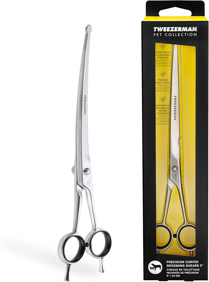 Tweezerman 9" Pet Grooming Scissors with Safety Round Tips, Professional Curved Grooming Shears for Medium to Large Dogs-Mewly Pet