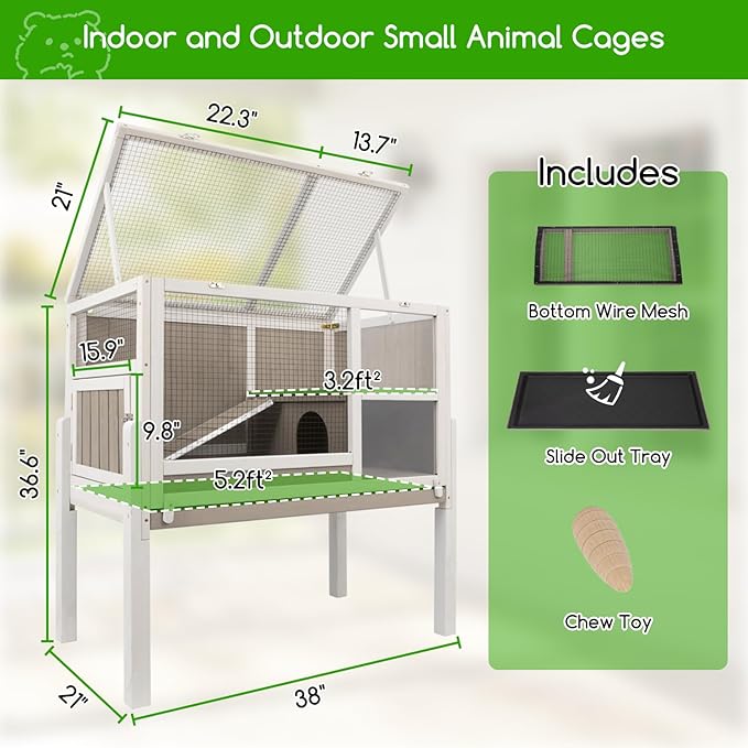 Guinea Pig Cages Hamster Cage Indoor with Stand, Chew Proof Rabbit Cages Habitat for Small Animals with Pull Out Tray, Detachable Legs, Large Guinea Pig House with Ramp, Hideout-Mewly Pet