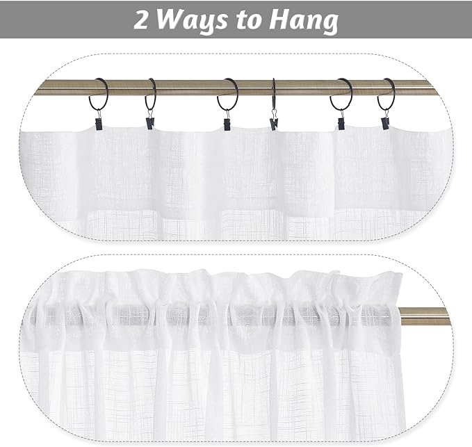 RYB HOME White Sheer Curtains 63 inches, Machine Washable Light Filtering Textured Short Curtains for Home Office Dormitory Sunroom Bathroom, W 42 x L 63 inches, 2 Panels Set