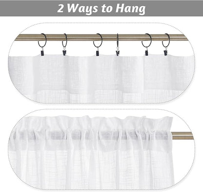 RYB HOME Semi Sheer Curtains 63 inches Length, Short Linen Textured Breathable Curtains Panels for Bay Window Farmhouse, Rod Pocket, Indoor, White, 52 x 63 Inch Length 2 Panels