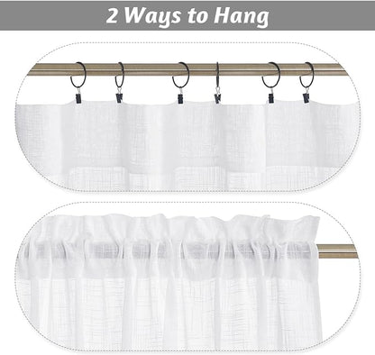 RYB HOME White Semi Sheer Curtains 84 inches Long - Living Room Curtains for Half Privacy, Linen Textured Sheer Light Filtering Vertical Window Drapes for Bedroom Dining, Width 52 inch, 2 Panels