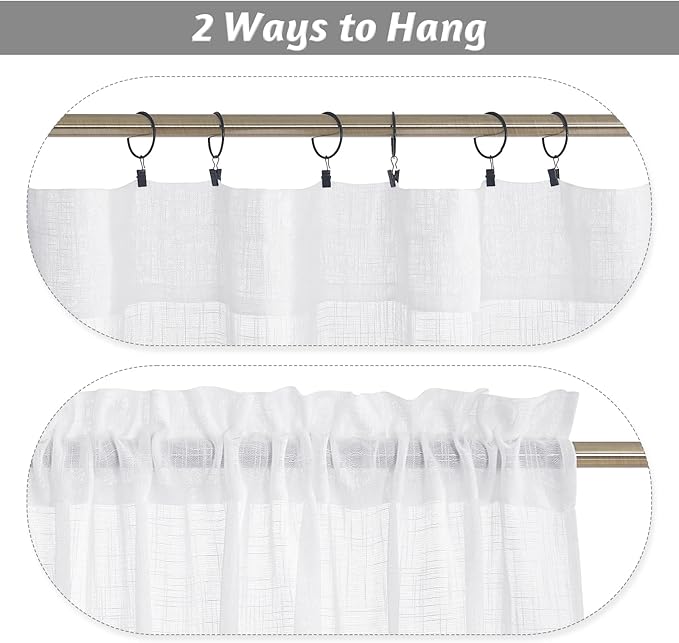 RYB HOME White Semi Sheer Curtains, Light Filtering Privacy Protection 2 Panels Set Linen Textured Small Window Treatments for Living Room Dining Bedroom, W 42 x L 54 inches, White, 2 Panels