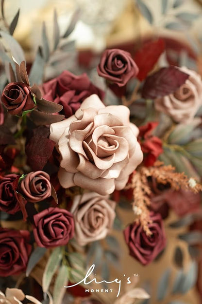Ling's moment 2PCS Artificial Floral Swags Centerpieces Burgundy Wedding Flower Greenery Arrangements for Sweetheart/Head Table Decor Car Wall Window Arch Garden Decor Burgundy & Dusty Rose Maroon