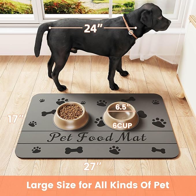 Pet Feeding Mat-Absorbent Pet Placemat for Food and Water Bowl, with Waterproof Rubber Backing, Quick Dry Water Dispenser Mat for Dog and Cat (12"x20", Bones)-Mewly Pet