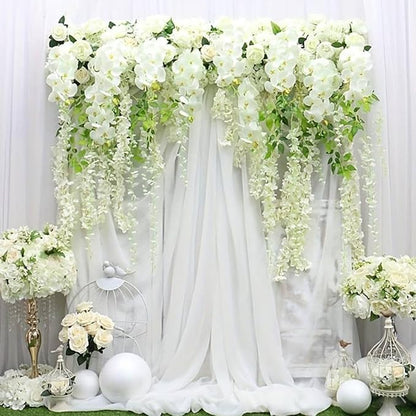 Artificial Wisteria Hanging Flowers Fake Wisteria Flower Garland Silk Vines Rattan Decor for Home Wedding Arch Wall Garden Greenery Bedroom Outdoor Office Party Decoration (24, White)