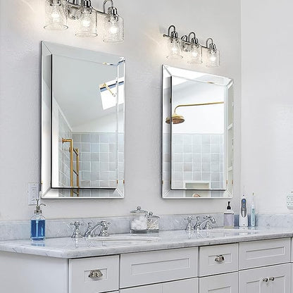 Pregaspor Mirror on Mirror Wall Mirror for Bathroom, 22" x 32" Rectangular Frameless Bathroom Vanity Mirrors for Wall, Polished Beveled Edge Decorative Mirrors for Living Room, Washroom and Bedroom