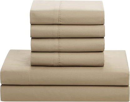 Sweet Home Collection 7 Piece Comforter Set Bag Solid Color All Season Soft Down Alternative Blanket & Luxurious Microfiber Bed Sheets, Taupe, Queen