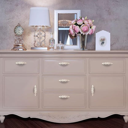 2Pcs Euro Rose Decorative Cabinet Pull Handles, Ivory White, Zinc Alloy, 5" Hole Center