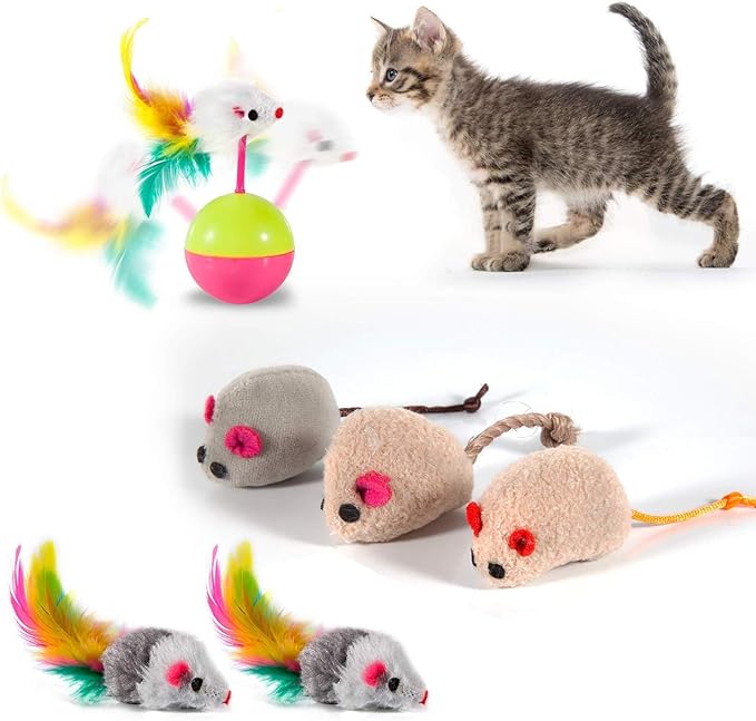 MIBOTE 28Pcs Cat Toys Kitten Toys Assorted, Cat Tunnel Catnip Fish Feather Teaser Wand Fish Fluffy Mouse Mice Balls and Bells Toys for Indoor Cat Puppy Kitty Interactive Cat Toy Set-Mewly Pet