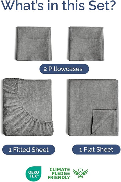 Extra Deep Twin XL Sheet Set - 4 Piece Breathable & Cooling Sheets - Hotel Luxury Bed Sheets Set - Easy Fit - Soft, Wrinkle Free & Comfy Sheets Set - Heathered Grey Sheet Set with Extra Deep Pockets