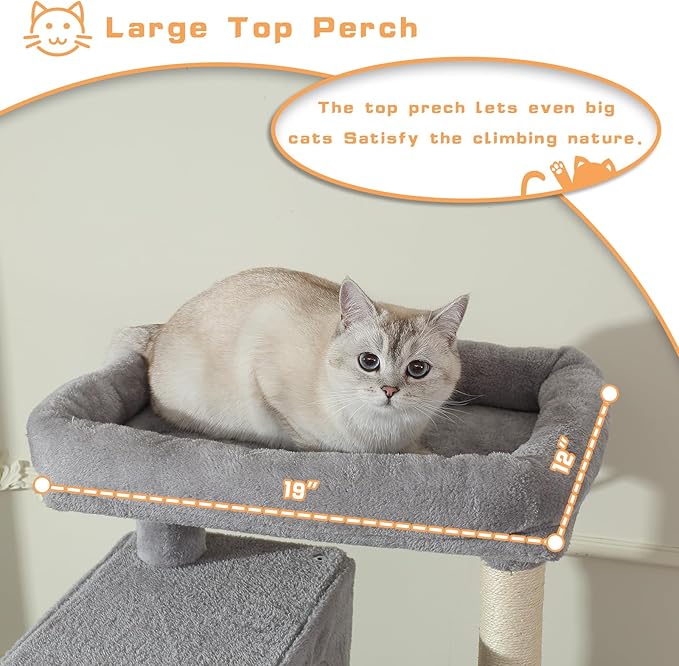 70-Inch Cat Tree,Large Cat Tree Tower with Hammock, Scratching Post, Condo and Multi-Level Cat Tower for Large Cats, Cat Activity Center Playhouse, Light Gray LCT016-Mewly Pet