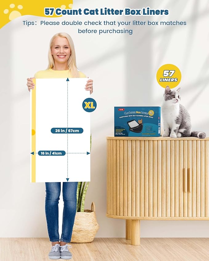 KONE Cat Litter Bags for Robot 3/4, 2 mil Thickened Drawstring Waste Drawer Liners Compatible with Most Self-cleaning Automatic Boxes - 57 Count Pet Kitten Poop Disposable Replacement Bag, 5-9 Gal-Mewly Pet