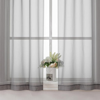 Aiyufeng Grey Sheer Curtains for Bedroom, Semi Sheer Privacy Curtains & Drapes Sunlight Filter for Hallway Window Guest Room Country House, 40 x 63 inches Long, 2 Panels