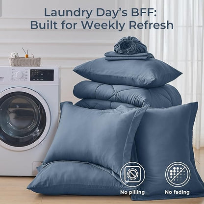 HEVUMYI Dusty Blue Full Comforter Set - 7-Piece All Season Bed in a Bag Full, Ultra Soft Bedding Set with Comforter, Flat Sheet, Fitted Sheet, Pillowcases, Pillow Shams