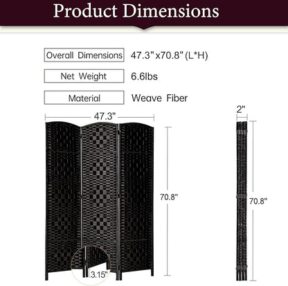 Rose Home Fashion 6 ft Tall Room Divider, Room Dividers and Folding Privacy Screens, 15.7in Privacy Screen 3 Panel Partition Temporary Wall Separation for Private, Black