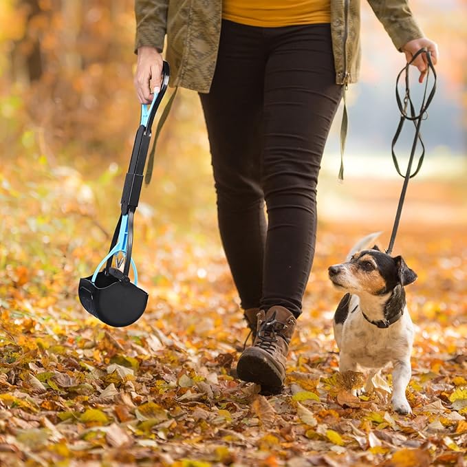 PPOGOO Non-Breakable Pooper Scooper for Large Medium Small Dogs with 24.3inch Long Handle High Strength Material Durable Spring, Easy Grass and Gravel Pick Up-Mewly Pet