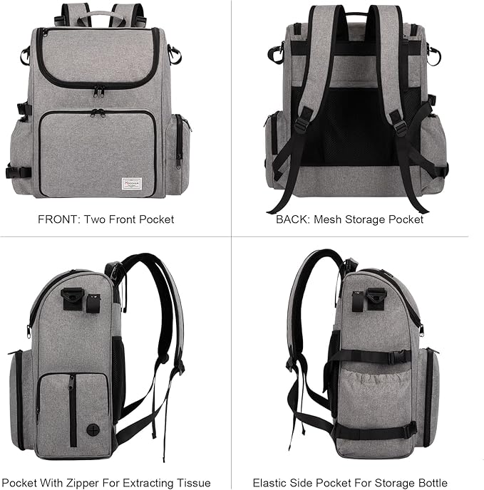 Modoker Dog Travel Bag Backpack, Airline Approved Pet Accessories Organizer for Dog and Cat with Shoulder Strap, 2 Dog Food Storage Containers, 2 Collapsible Dog Bowls,1 Pet Mat, Grey-Mewly Pet