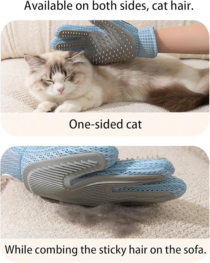 Zoocozy 2 in 1 Pet Hair Removal Glove for Cat Dog, Indoor Cat Grooming Gloves, Pet Washing Brush for Shedding Massage - Double-Sided Available(Blue)-Mewly Pet