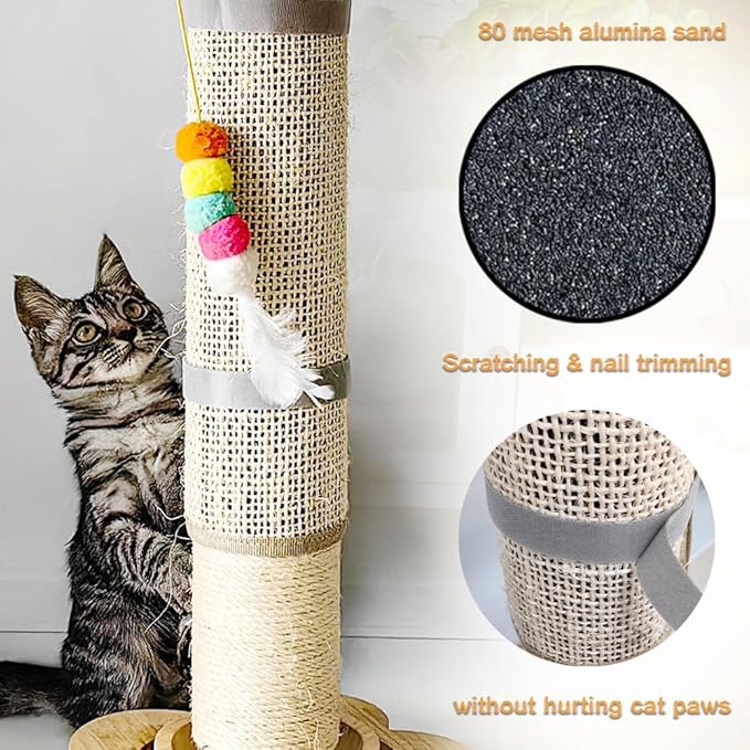 Cat Nail File Scratcher, Sisal Cat Scratch Pad Wrapped Around a Cat Scratcher Post or Cat Tower, Cat Nail File with 80 Aluminum Oxide Grit, to Help Protect Furniture and Help Trim Cat's Nails-Mewly Pet