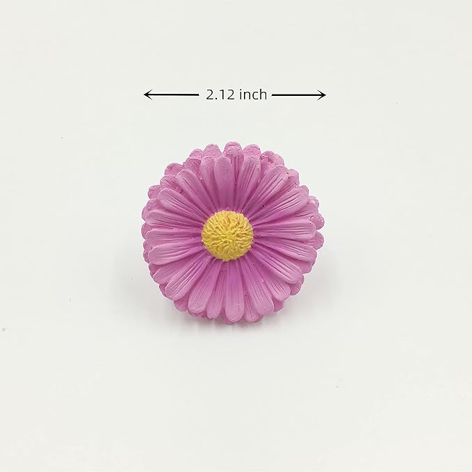 Daisy Vintage Resin Hand Painted Drawer Pulls Cabinet Knobs Handles Country Kitchen Home Decoration Purple (Pack of 6)