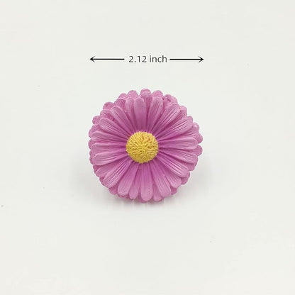 Daisy Vintage Resin Hand Painted Drawer Pulls Cabinet Knobs Handles Country Kitchen Home Decoration Purple (Pack of 6)