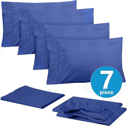 Sweet Home Collection 6 Piece 1500 Supreme Collection Brushed Microfiber Deep Pocket Sheet Set-2 Extra Pillow Cases, Great Value, Split King, Royal Blue