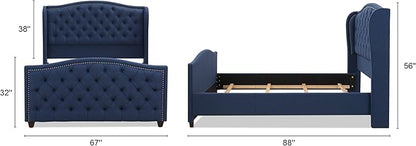 Jennifer Taylor Home Marcella Tufted Wingback Bed, Queen, Dark Sapphire Blue