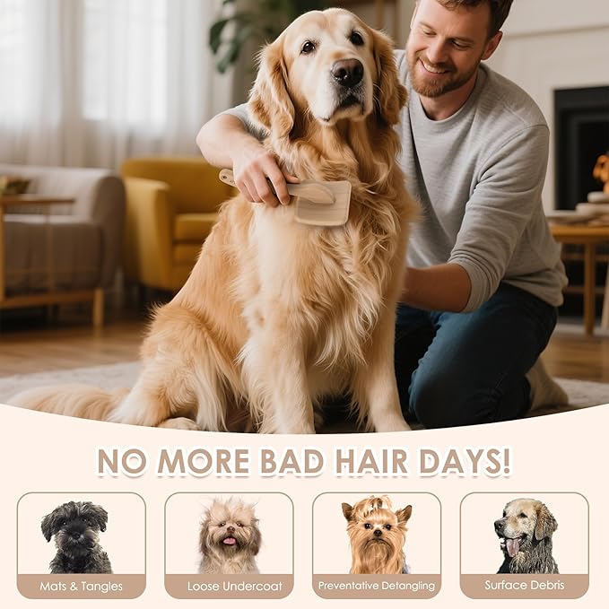 Long Pin Dog Slicker Brush for Poodles, Golden Doodles & Cats - 3-Piece Grooming Kit with Dematting Comb and Pet Comb, Large Wooden Handle Deshedding Tools for Thick Hair Mats Removal-Mewly Pet