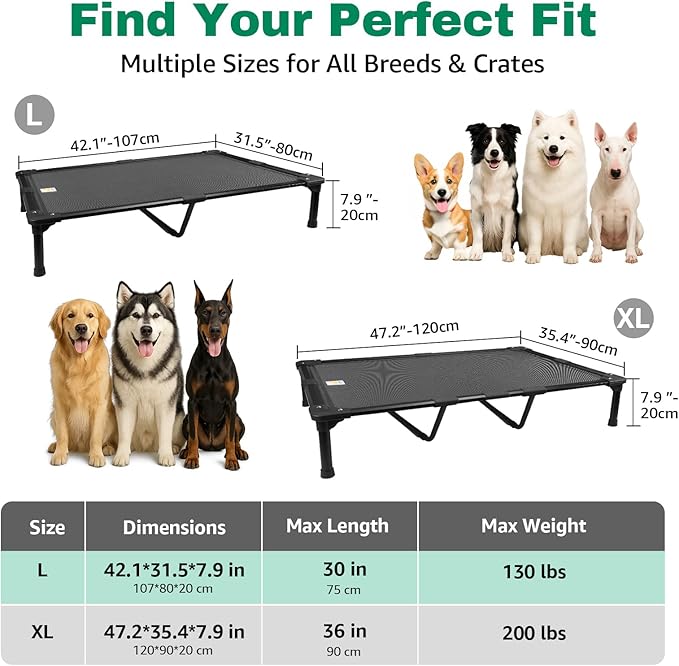 Sytopia 42'' Outdoor Elevated Dog Bed for Large Dogs, Chew-Proof Pet Camping Raised Cot with Breathable Mesh - Durable Frame, Cooling Hammock Style, Anti-Slip Base, Water-Resistant, Easy Clean-Mewly Pet