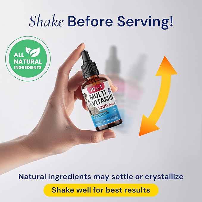 Advanced 15-in-1 Multivitamin for Dogs & Cats - Premium Liquid Supplement with Glucosamine, Vitamin B Complex and Cranberry for Joint, Digestive, Skin, Immune & UTI Support - 2.0 Fl Oz - Made in USA-Mewly Pet