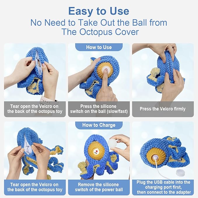 Interactive Dog Toys Octopus,Durable Automatic Jumping Dog Toy to Keep Them Busy,Squeaky Moving Tug of War Doggie Toy,USB Rechargeable Puppy Toys (Blue)-Mewly Pet