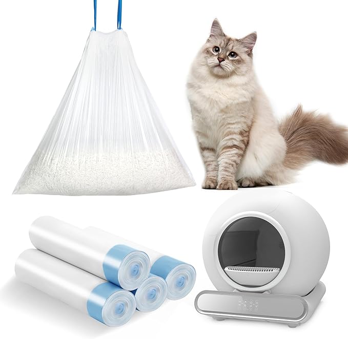 Cat Litter Box Liners-60 Count, Drawstring Cat Litter Waste Receptacles Bags for LELO ELVES LMSP-10-18" x 18"-Mewly Pet