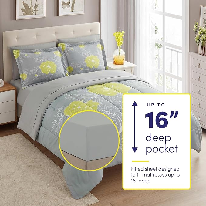 Sweet Home Collection 7 Piece Comforter Set Bag Solid Color All Season Soft Down Alternative Blanket & Luxurious Microfiber Bed Sheets, Florence, King