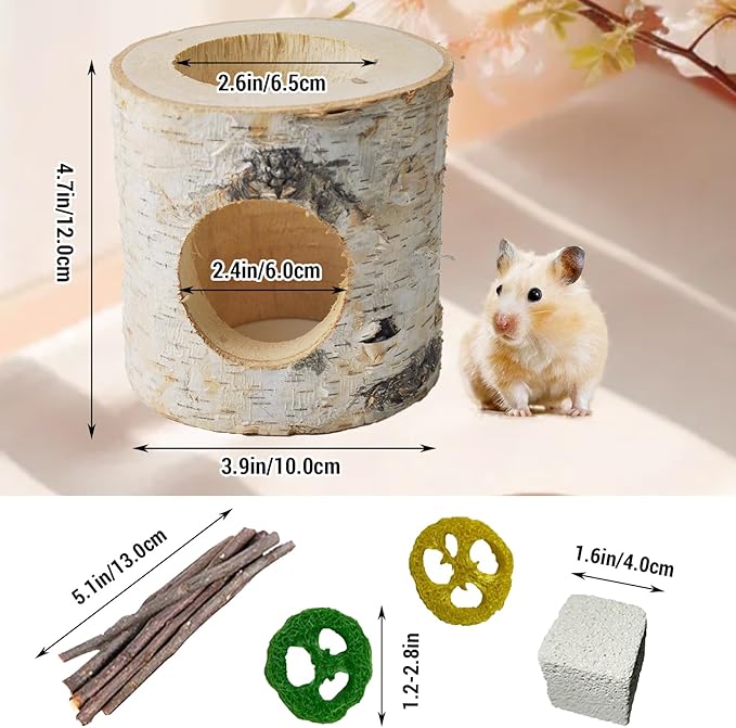 Wooden Hamster Tunnels,Natural Birch Wood Hamster Tree Hole Tube Hamster Chew Toy Small Animal Hollow Tree Trunk Tube Hideout Climbing Toy Cage Accessories for Guinea Pig Chinchilla Gerbil Rat-Mewly Pet