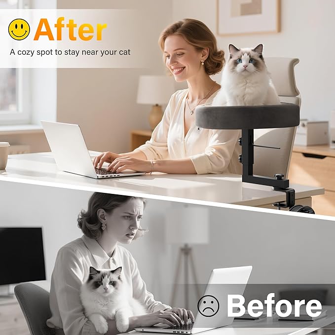 2-in-1 Cat Bed Desk Mount & Headphone Hanger – Adjustable Cats Hammock Bed for Desk, Cat Beds & Furniture for Home Office or Gaming Setup-Mewly Pet