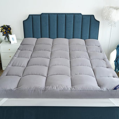 Marine Moon King Mattress Topper Cooling Extra Thick Plush Pillow Top Mattress Pad Hotel Quality Down Alternative for King Size Bed, Soft Bed Toppers for Back Pain, Grey