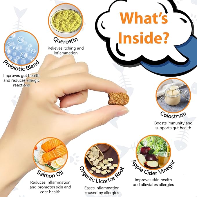 Cat Allergy Relief Chews 200 pcs - Cat Itchy Skin & Paw Licking Relief - Omega 3 & Probiotic for Cats - Anti-Itch Relief for Skin & Coat Health, Immune Support, Seasonal Allergies - Chicken Flavor-Mewly Pet