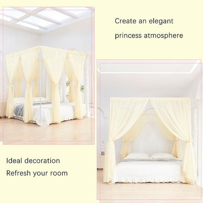 Akiky Ivory Canopy Bed Curtains with Lights 8 Panel Canopy Curtains Drapes for King Size Bed Large Rod Pocket Sheer Canopy Bed Drapes